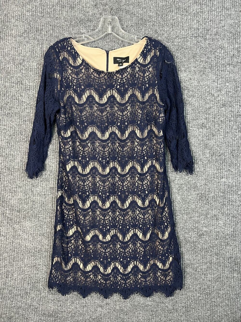 RN Studio Shift Dress Womens 8 Blue Lace With Nude Lining Office Preppy Casual